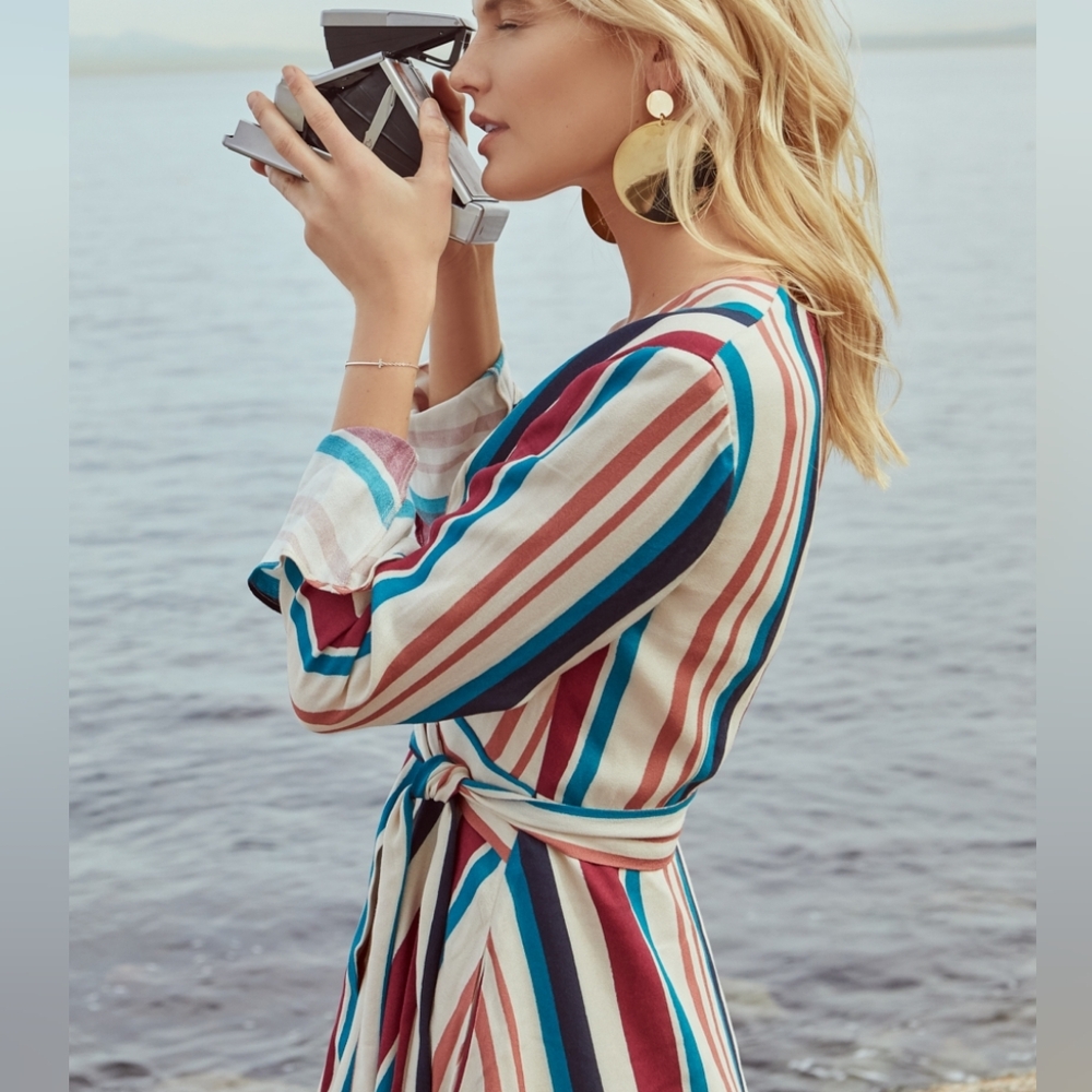Jet Set Diaries Striped Wrap Multicolored V-Neck Long Sleeve Dress - Picture 2 of 8